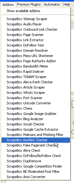 ScrapeBox : addon list